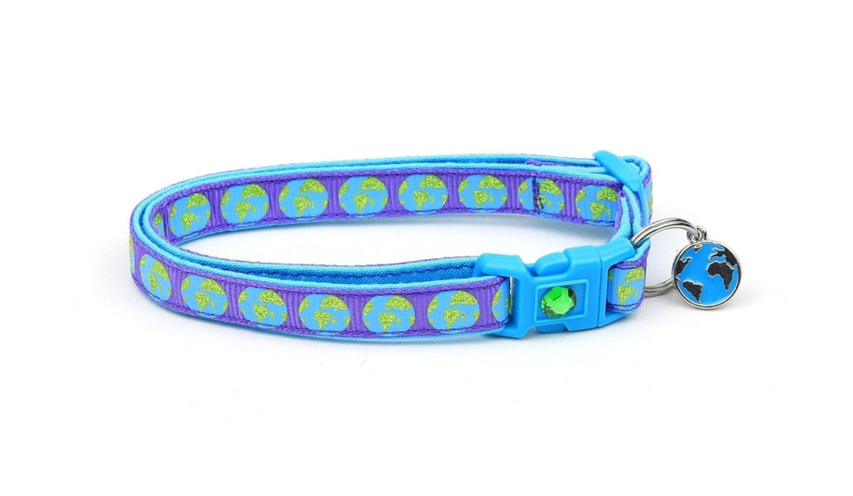 Earth on Purple Cat Collar, Small(10 lbs & Less)/Jingle Bell, view 5
