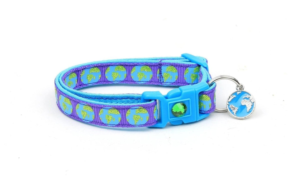 Earth on Purple Cat Collar, Large (10 lbs & up)/Earth Charm, view 2
