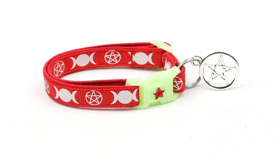 Witch's Familiar on Red Cat Collar, Large (10 lbs & up)/Both Charm and Bell, view 3