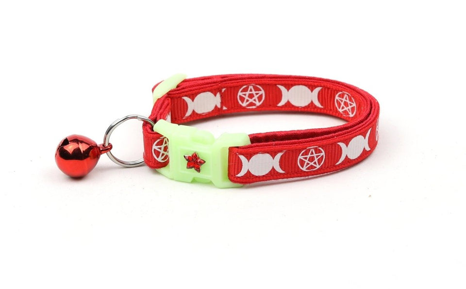 Witch's Familiar on Red Cat Collar, Large (10 lbs & up)/Pentagram Charm, view 2