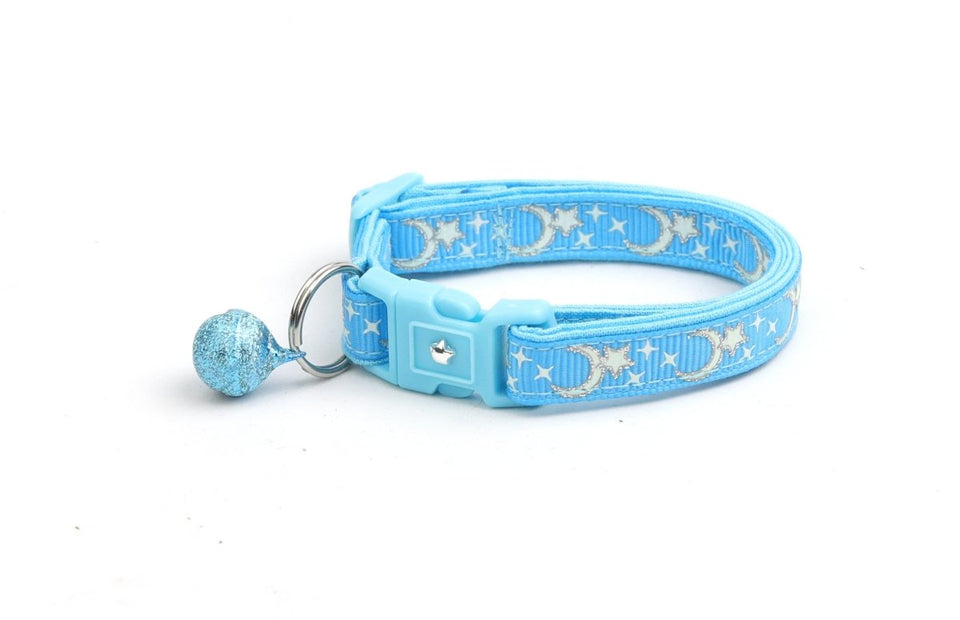 Silver Moons and Stars on Blue Cat Collar, view 7
