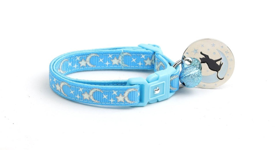 Silver Moons and Stars on Blue Cat Collar, view 4