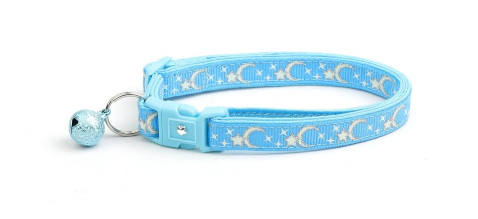 Silver Moons and Stars on Blue Cat Collar, view 2