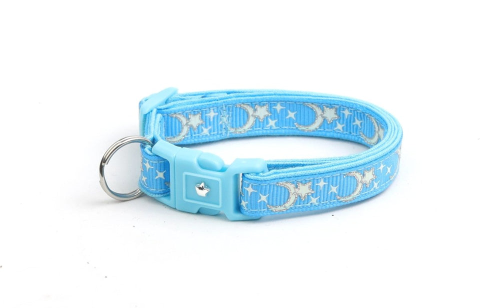 Silver Moons and Stars on Blue Cat Collar, view 3