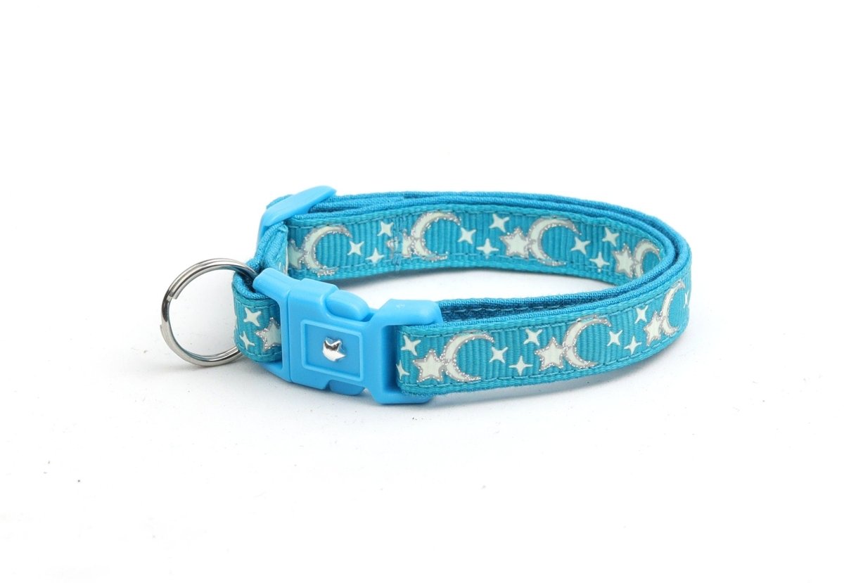 Silver Moons and Stars on Turquoise Cat Collar - Pets Perfect
