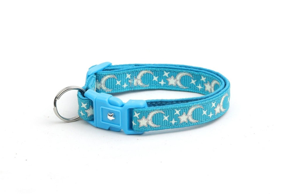Silver Moons and Stars on Turquoise Cat Collar, view 5