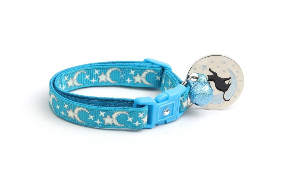 Silver Moons and Stars on Turquoise Cat Collar, view 6