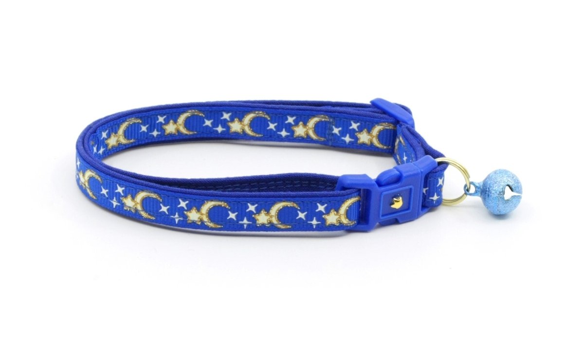 Gold Moons and Stars on Royal Blue Cat Collar - Pets Perfect