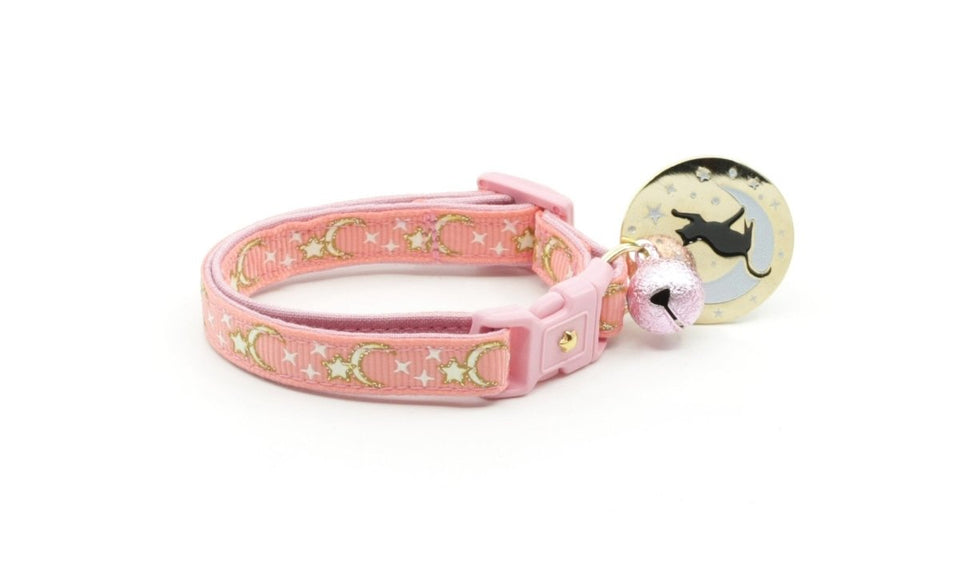 Gold Moons and Stars on Coral Pink Cat Collar, view 5