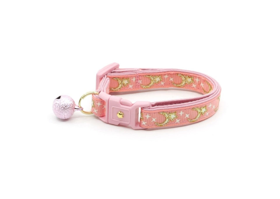 Gold Moons and Stars on Coral Pink Cat Collar, view 8