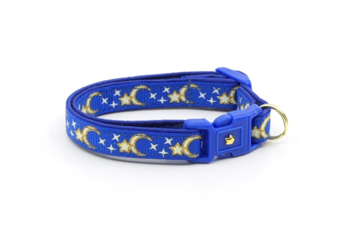 Gold Moons and Stars on Royal Blue Cat Collar - Pets Perfect