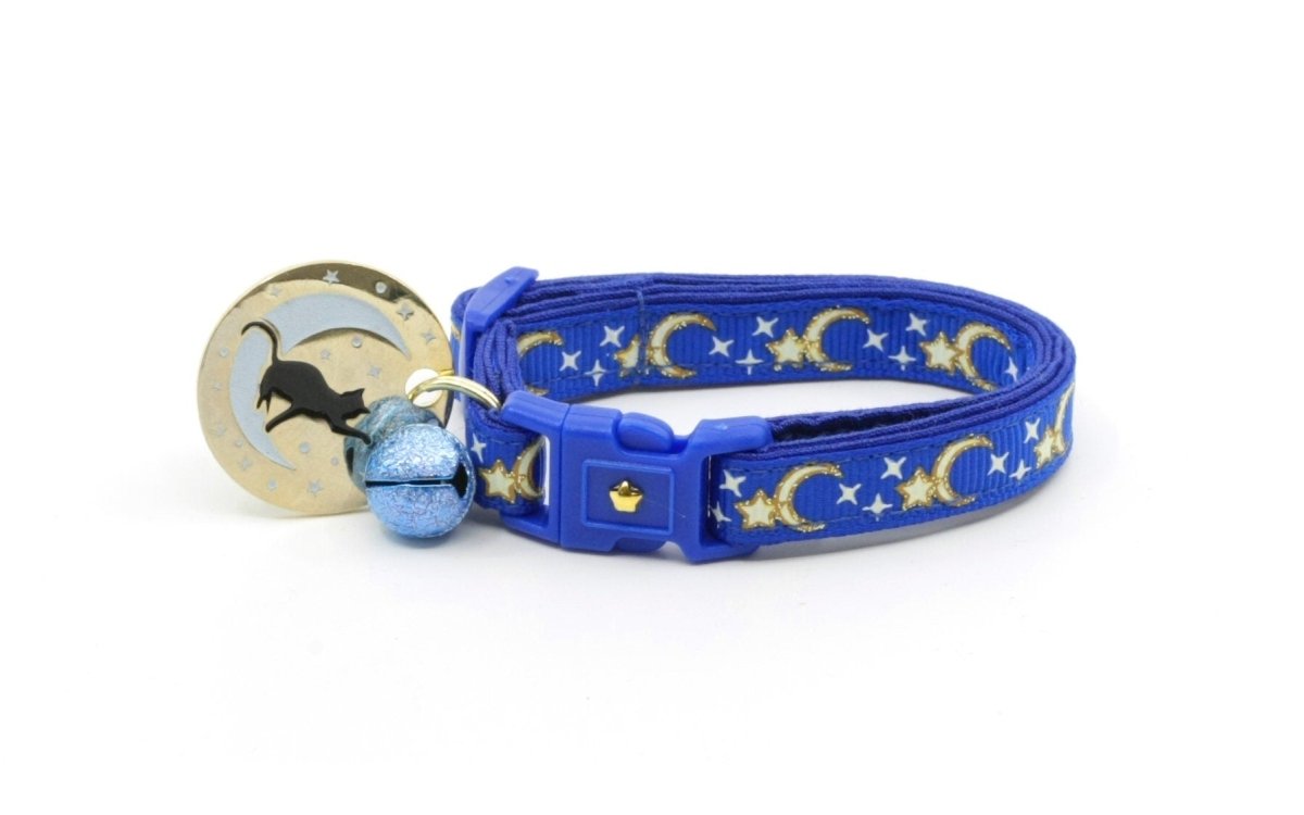 Gold Moons and Stars on Royal Blue Cat Collar - Pets Perfect