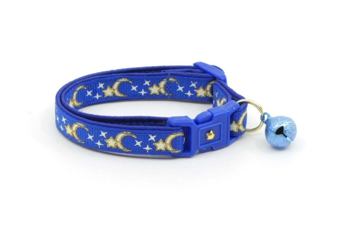 Gold Moons and Stars on Royal Blue Cat Collar - Pets Perfect