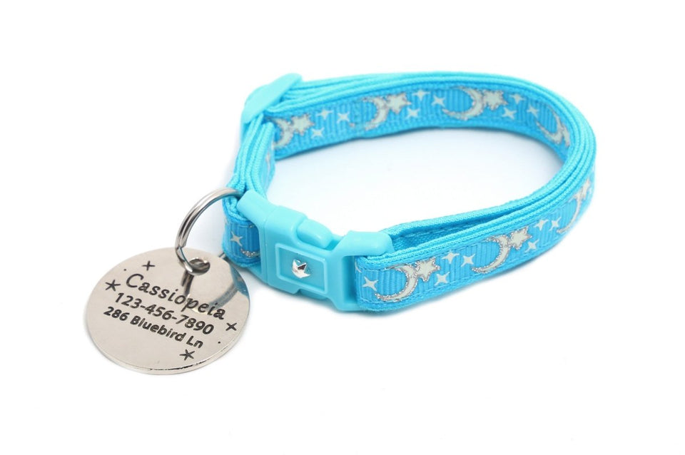 Silver Moons and Stars on Blue Cat Collar, view 5