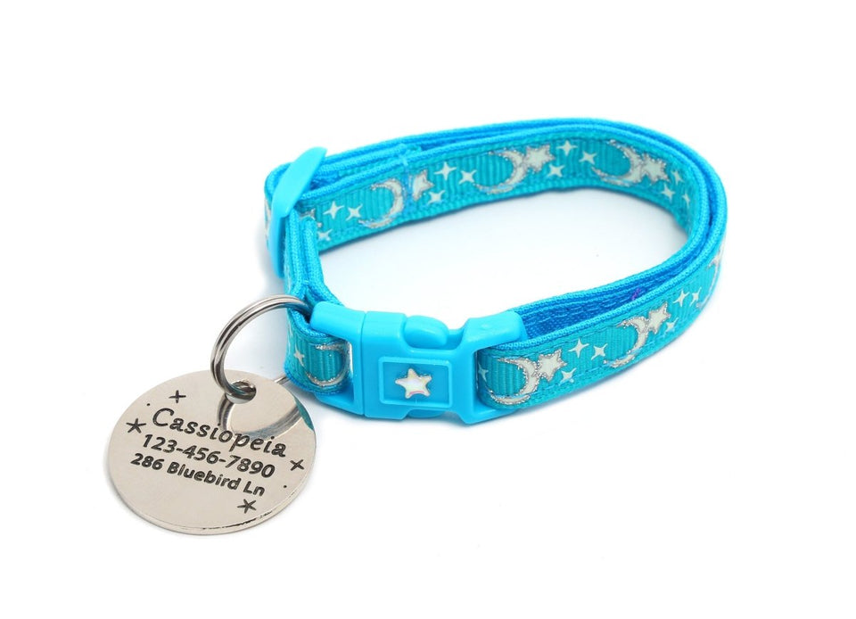 Silver Moons and Stars on Turquoise Cat Collar, view 7