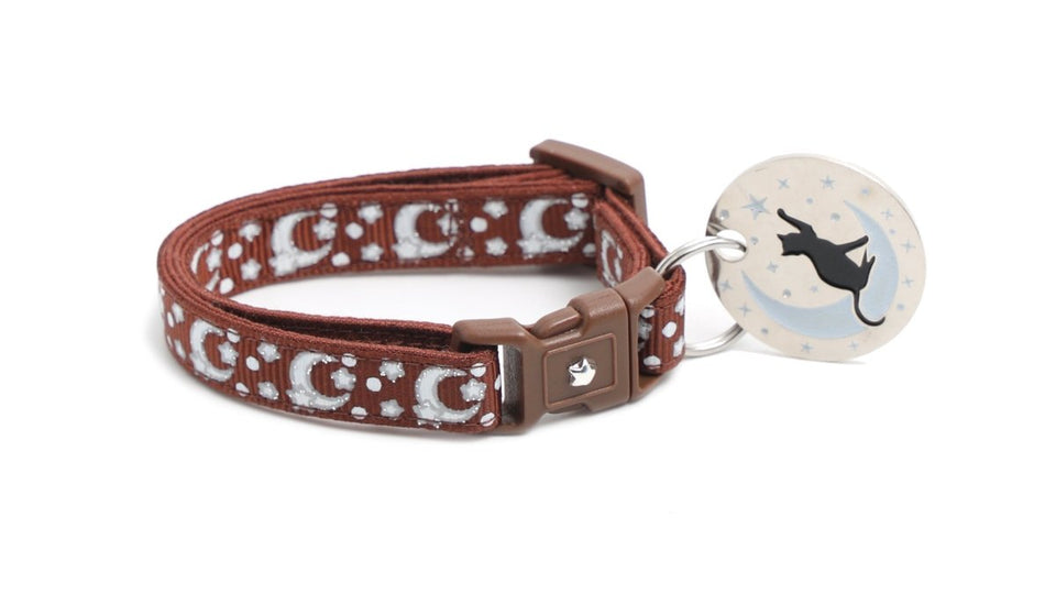 Silver Moons and Stars on Brown Cat Collar, view 6