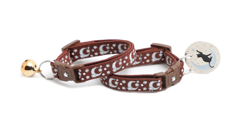 Silver Moons and Stars on Brown Cat Collar, view 7