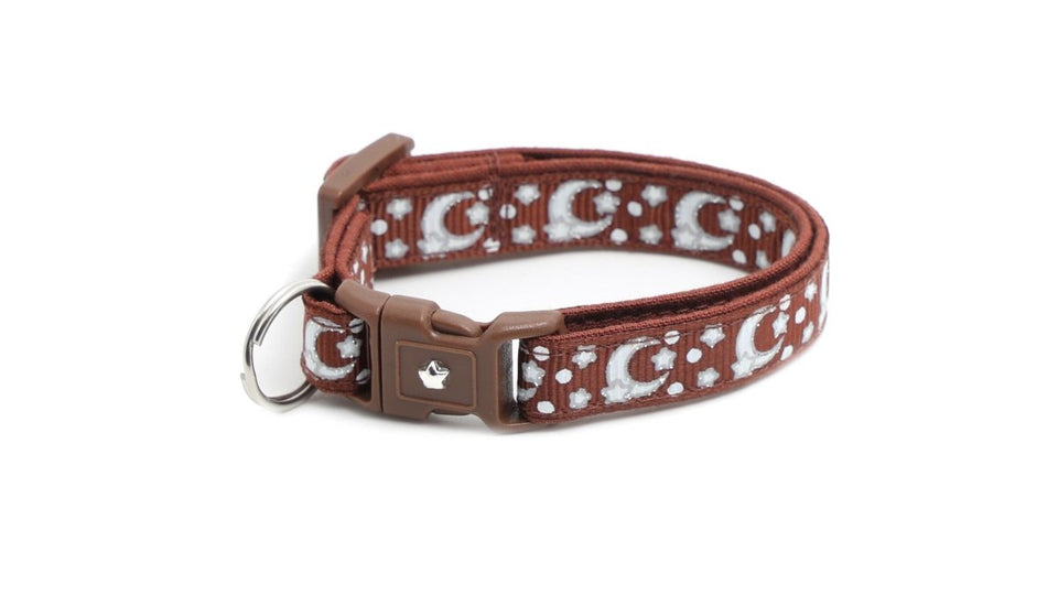 Silver Moons and Stars on Brown Cat Collar, view 5