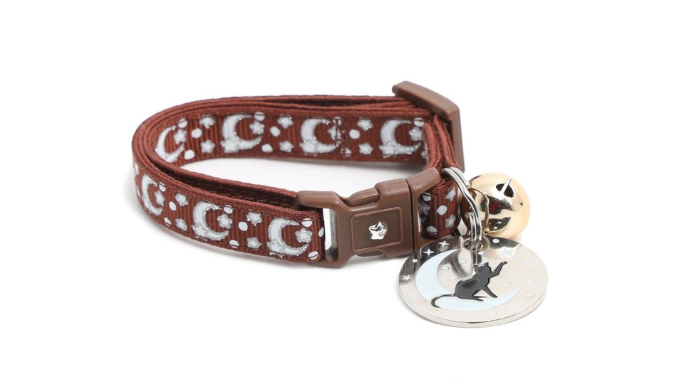 Silver Moons and Stars on Brown Cat Collar, view 8