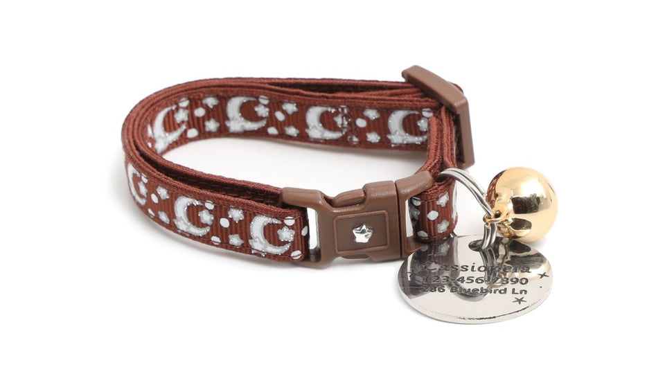 Silver Moons and Stars on Brown Cat Collar, view 4