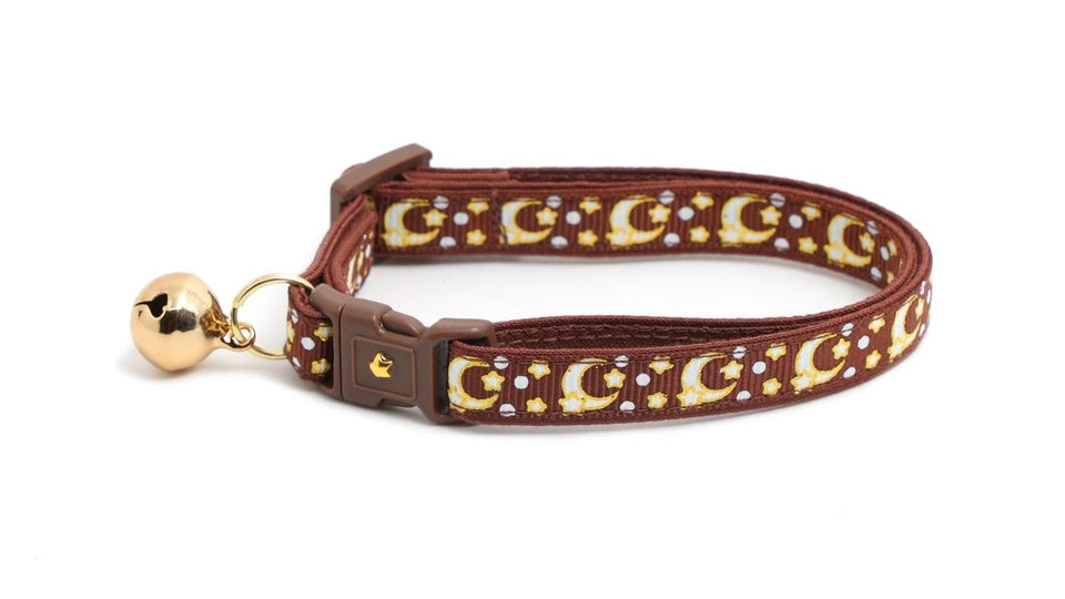 Gold Moons and Stars on Brown Cat Collar, view 8