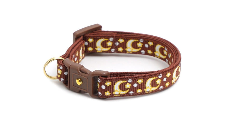 Gold Moons and Stars on Brown Cat Collar, view 6
