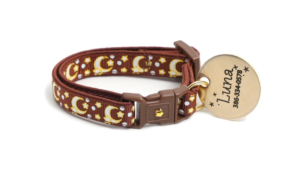 Gold Moons and Stars on Brown Cat Collar, view 4