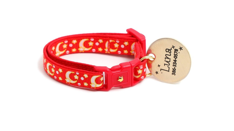 Gold Moons and Stars on Bright Red Cat Collar, view 8