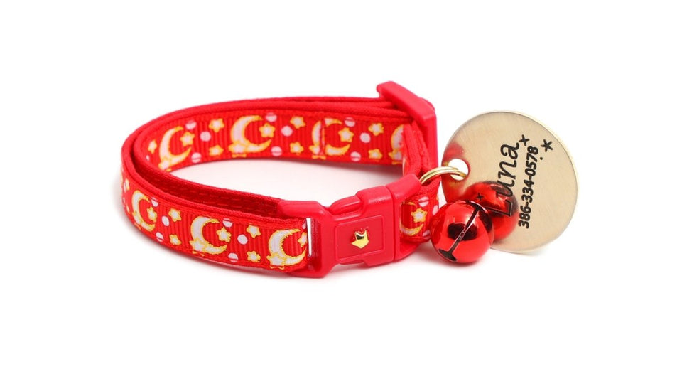 Gold Moons and Stars on Bright Red Cat Collar, view 5