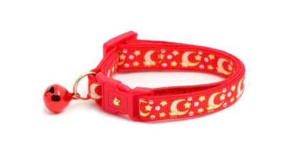 Gold Moons and Stars on Bright Red Cat Collar - Pets Perfect