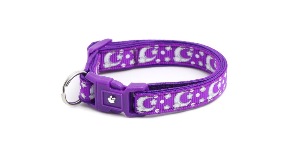 Silver Moons and Stars on Dark Purple Cat Collar, view 9