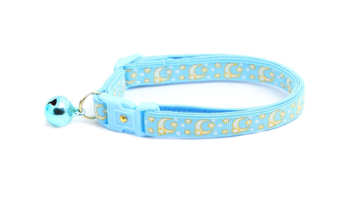 Gold Moons and Stars on Powder Blue Cat Collar - Pets Perfect