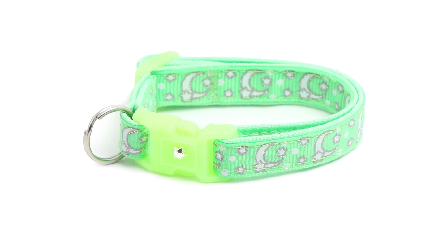 Silver Moons and Stars on Mint Green Cat Collar