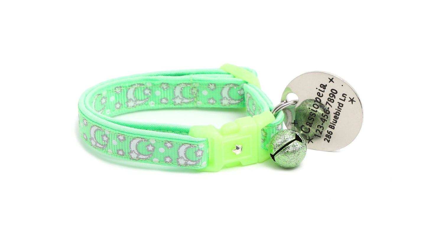 Silver Moons and Stars on Mint Green Cat Collar