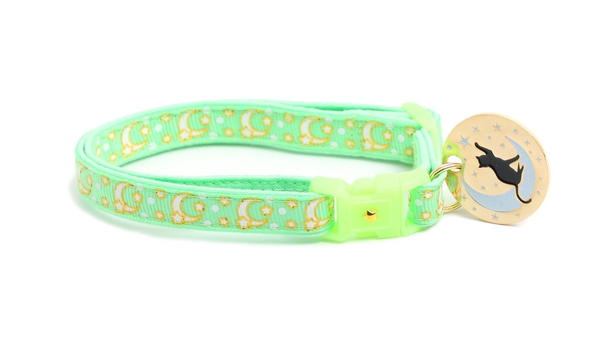 Gold Moons and Stars on Mint Green Cat Collar - Pets Perfect
