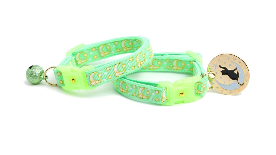 Gold Moons and Stars on Mint Green Cat Collar, view 7