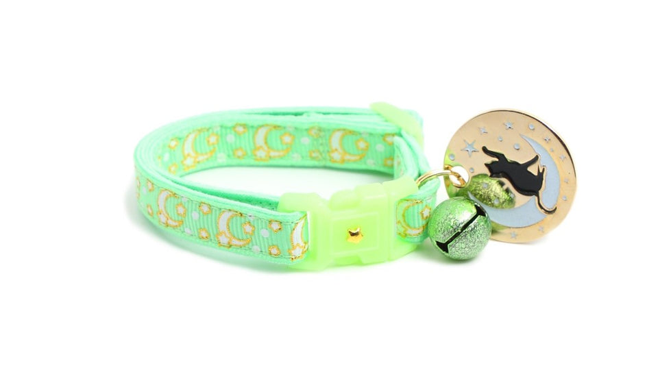Gold Moons and Stars on Mint Green Cat Collar, view 3