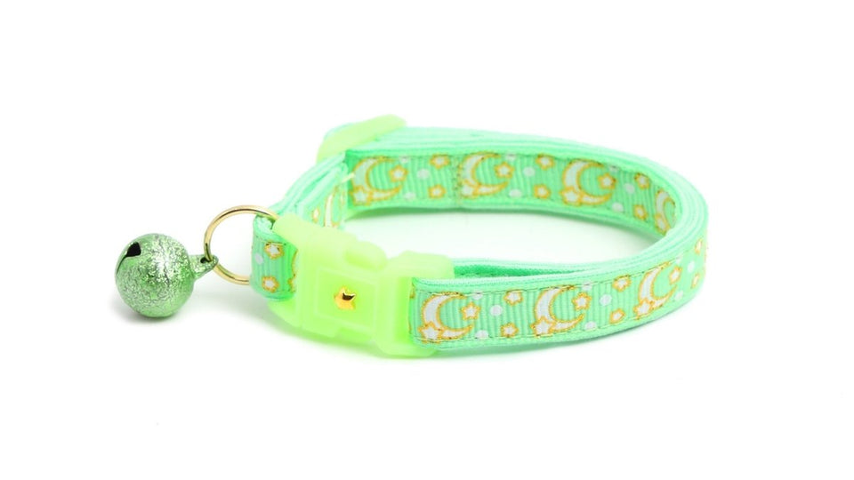 Gold Moons and Stars on Mint Green Cat Collar, view 6