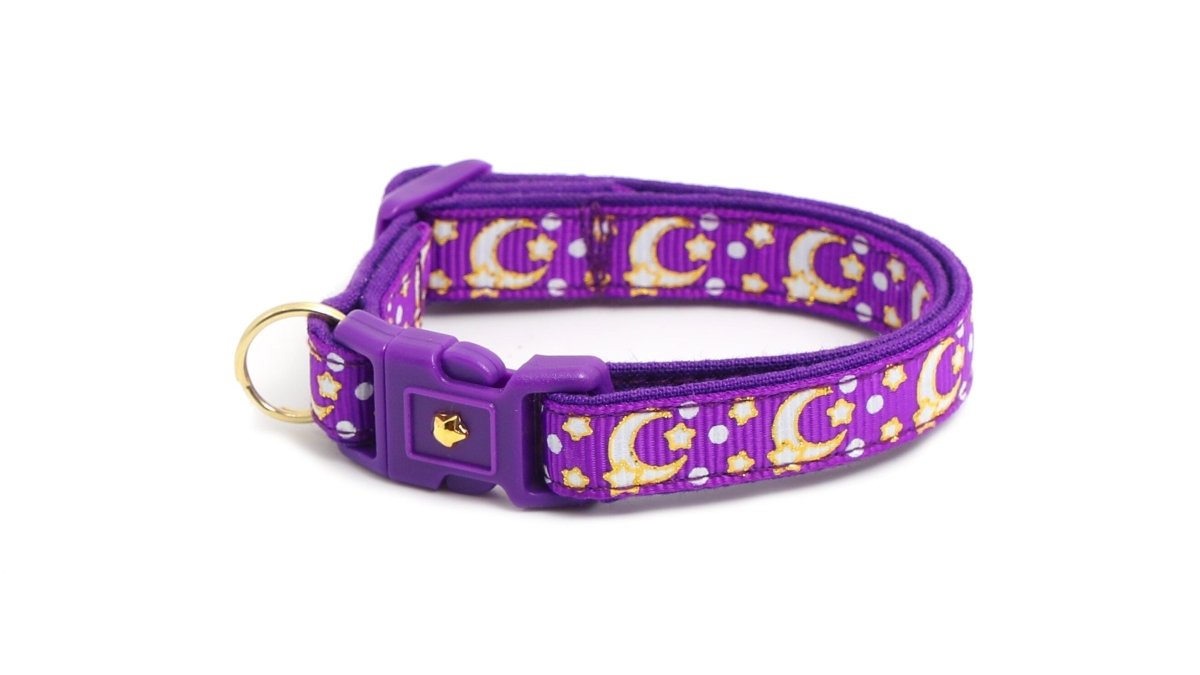 Gold Moons and Stars on Purple Cat Collar - Pets Perfect