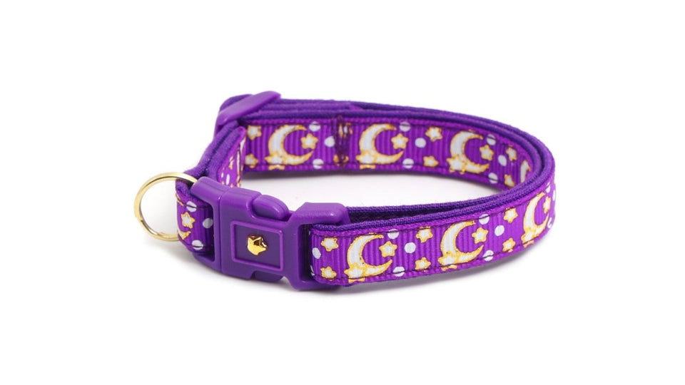 Gold Moons and Stars on Purple Cat Collar, view 2