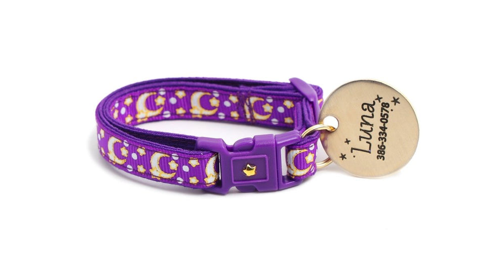 Gold Moons and Stars on Purple Cat Collar, view 8