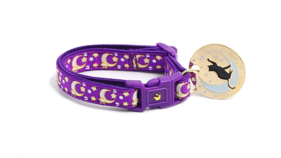 Gold Moons and Stars on Purple Cat Collar, view 4