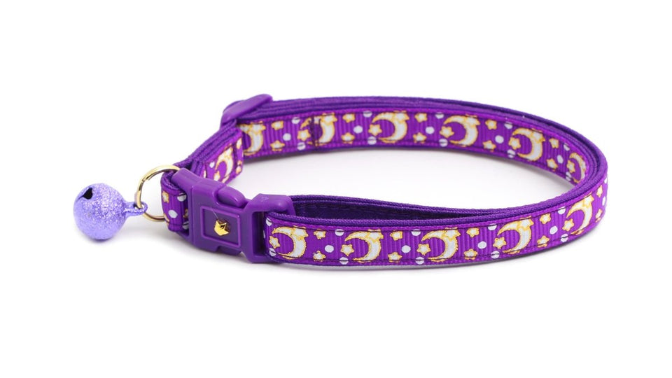 Gold Moons and Stars on Purple Cat Collar, view 6