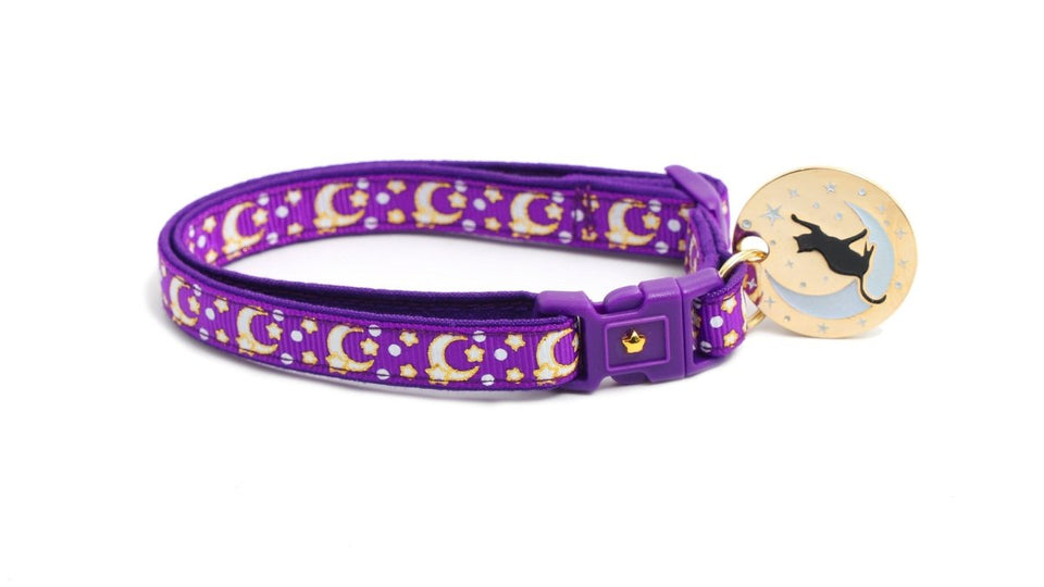 Gold Moons and Stars on Purple Cat Collar, view 7