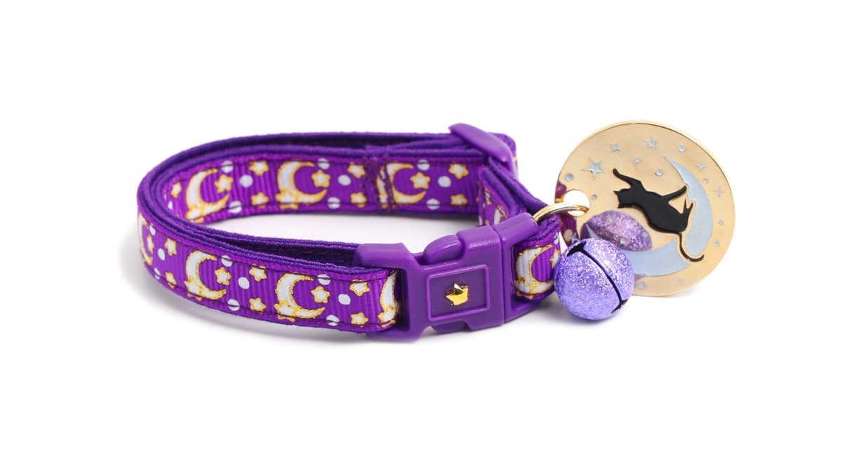Gold Moons and Stars on Purple Cat Collar - Pets Perfect