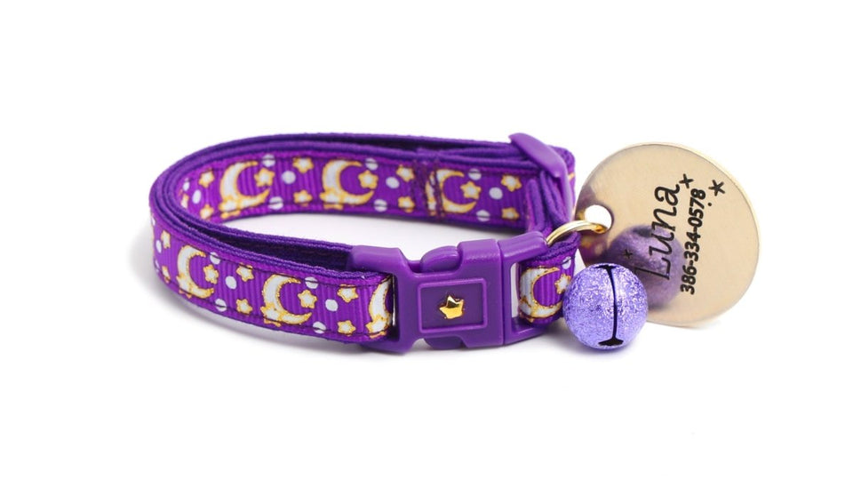 Gold Moons and Stars on Purple Cat Collar, view 9