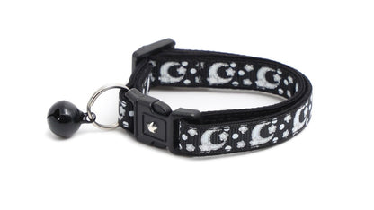 Silver Moons and Stars on Black Cat Collar - Pets Perfect