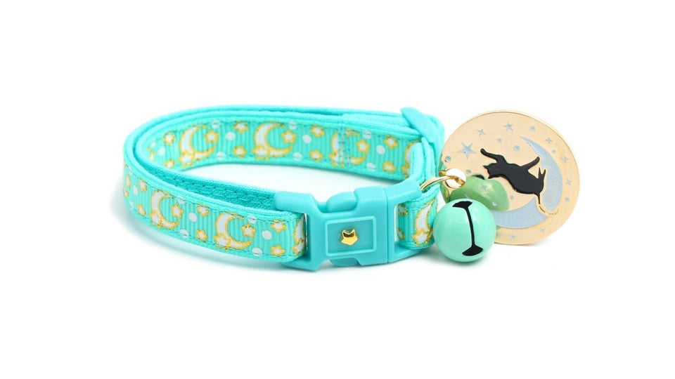 Gold Moons and Stars on Aqua V2 Cat Collar, view 8