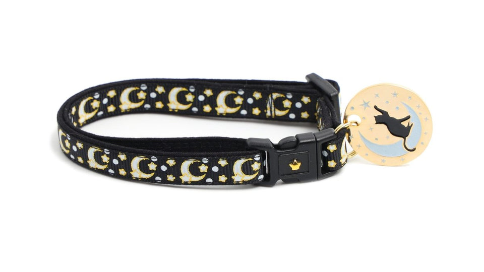 Gold Moons and Stars on Black V2 Cat Collar, view 3