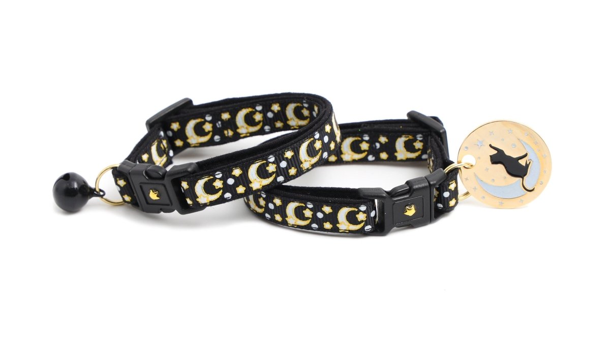 Gold Moons and Stars on Black V2 Cat Collar - Pets Perfect